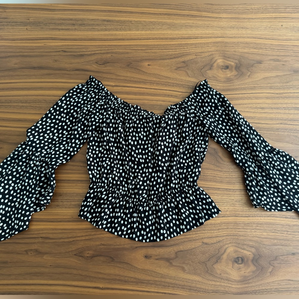 Express Black and White Polka Dot Top